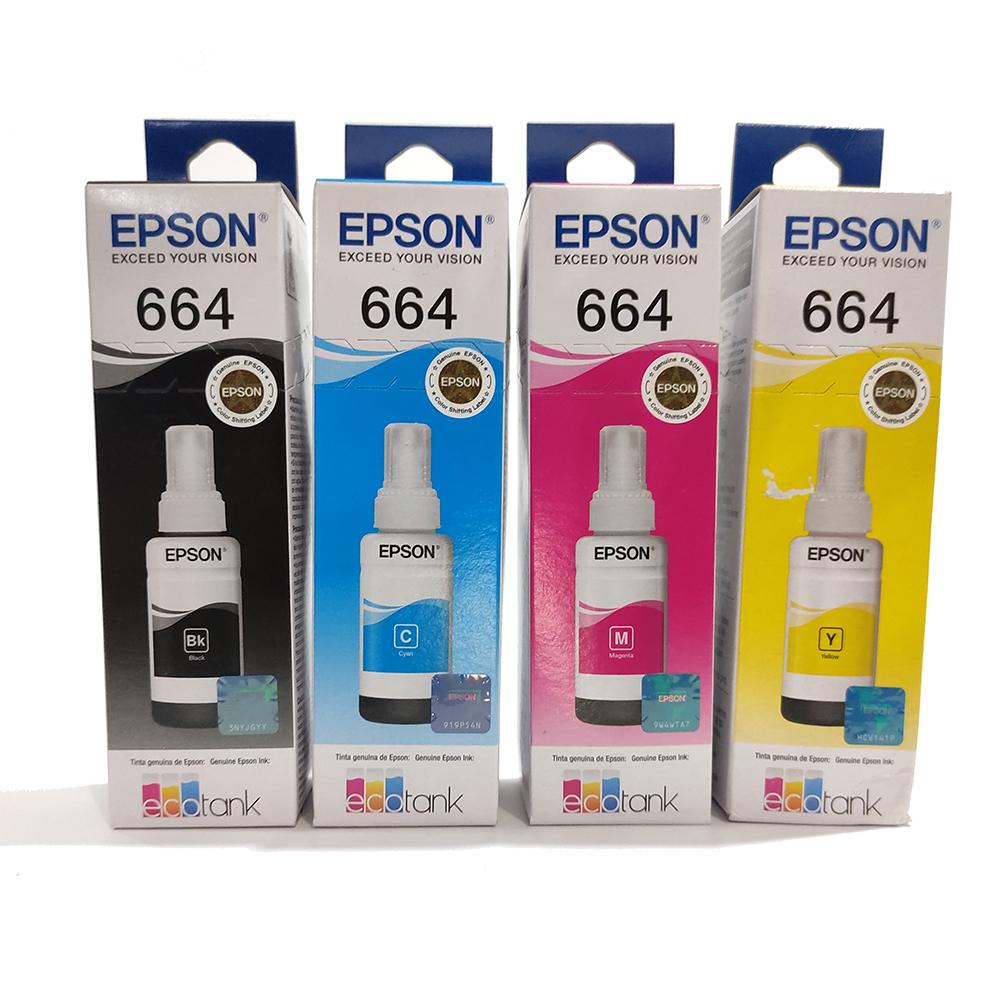 Kit Garrafa Epson T664 para Ecotank Preto, Ciano, Magenta, Amarelo